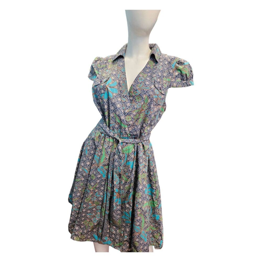 Andrew & Co Wrap Dress Size Large Blue Floral - Picture 4 of 10